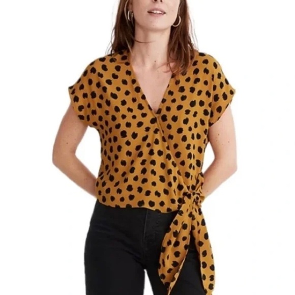 Madewell Small Sash Tie Wrap Top in Painted Spots Animal Print - Picture 1 of 7